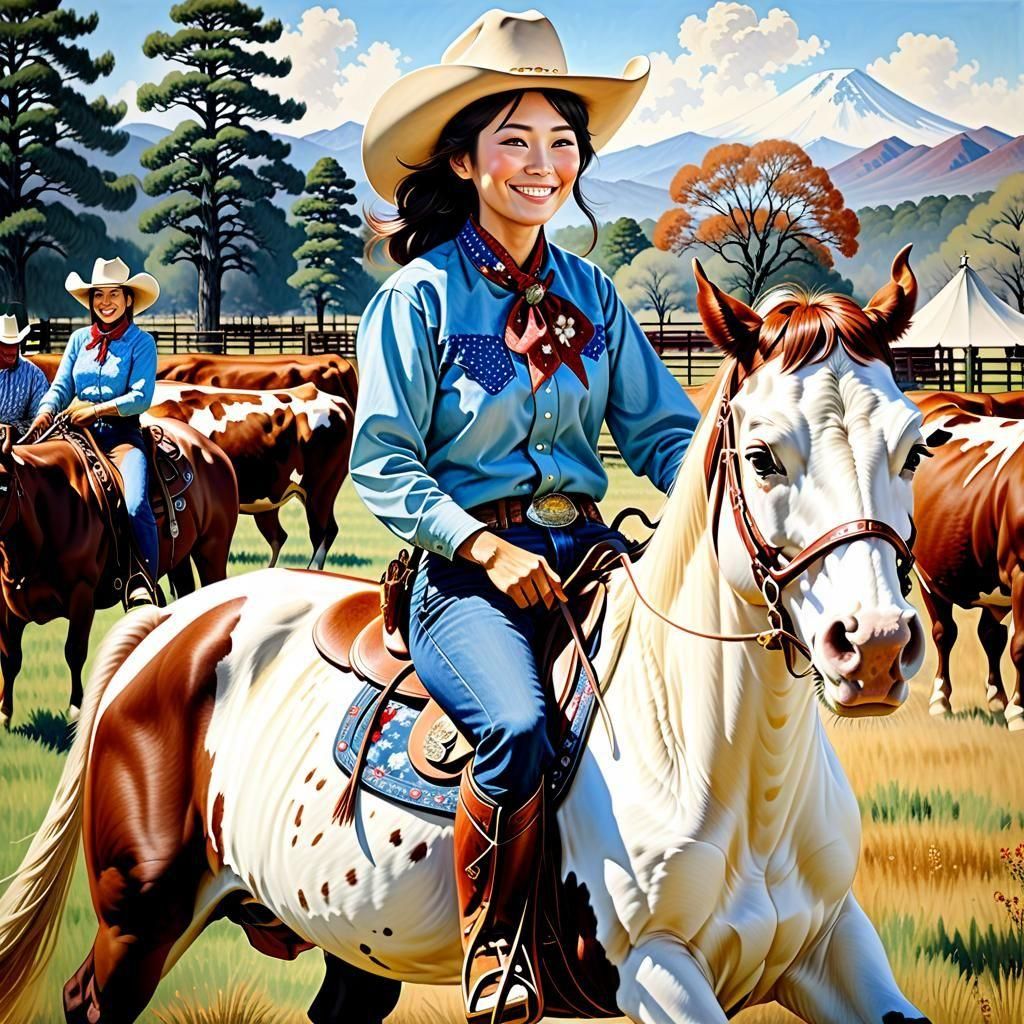 Cowboy Portrait in Norman Rockwell Style Oil Painting