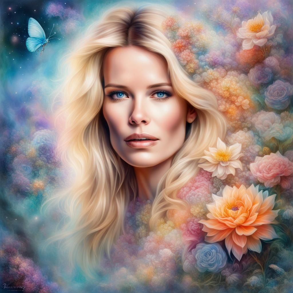 Ethereal Portrait with Flowers in Fantasy Style
