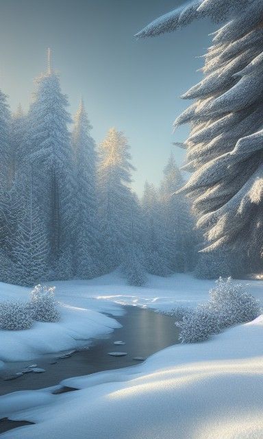 Photorealistic Winter Landscape in Hyperdetailed 16K