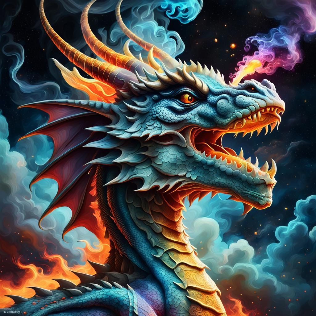 Fire Dragon Portrait in Pop Surrealism Style