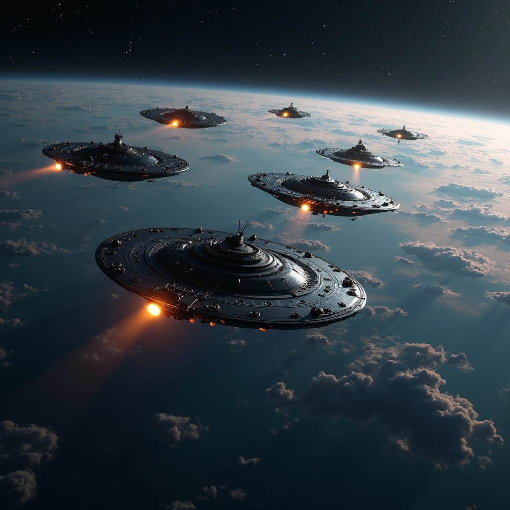Alien Armada Orbiting Earth: Matte Painting