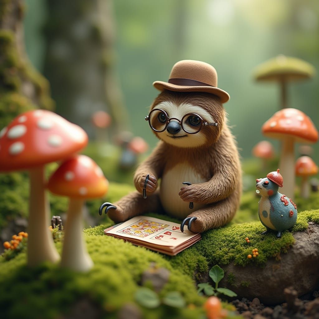 Whimsical Sloth Crafts Card Game with Tiny Creatures