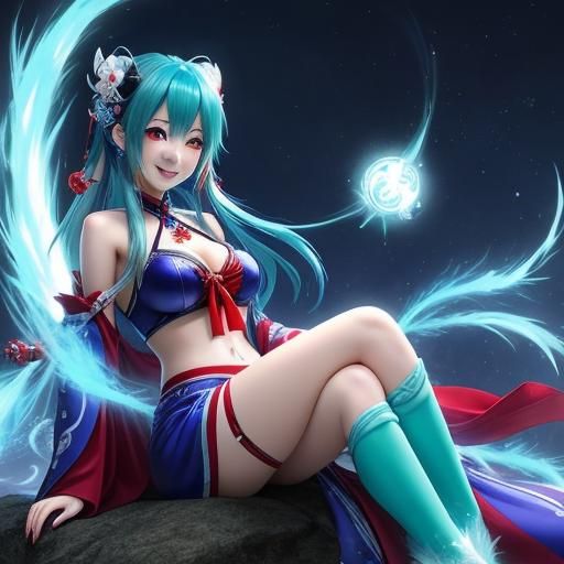 Anime Yuki Onna Spirit with Crimson Fire