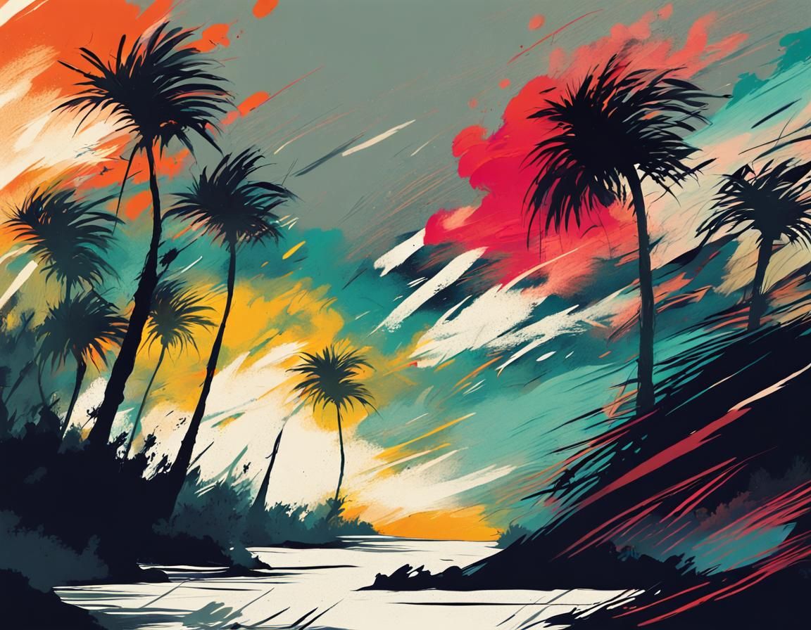 Expressive Tropical Storm in Vibrant Colors