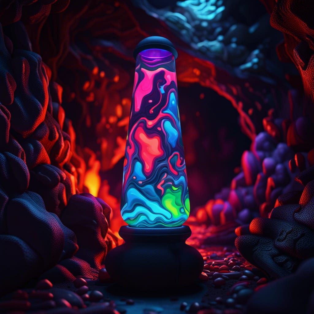 Detailed Multicolored Lava Lamp in Dark Cave