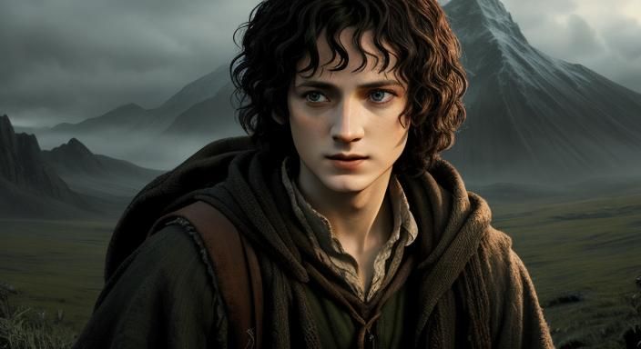 Detailed Portrait of Frodo in Middle-earth Landscape