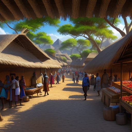 Vibrant African Village in Hyperrealistic Style