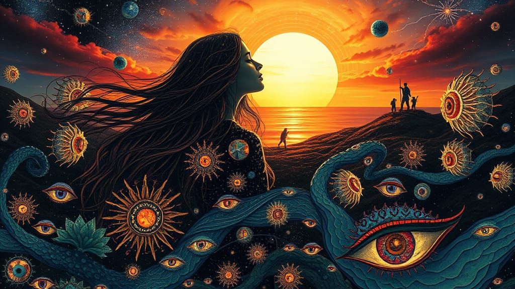 Surreal Cosmic Dreamscape with Infinity Mirrored Room