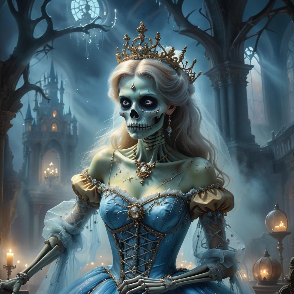 Zombie Cinderella in Abandoned Ballroom, Kinkade-Inspired