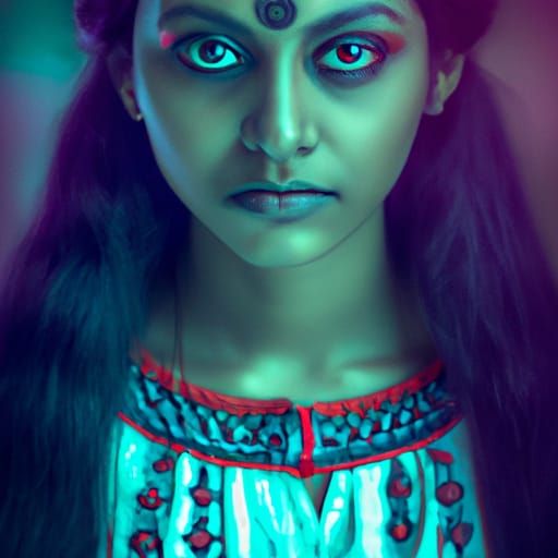 Indian Girl Portrait in Fantasy Style with Dynamic Lighting