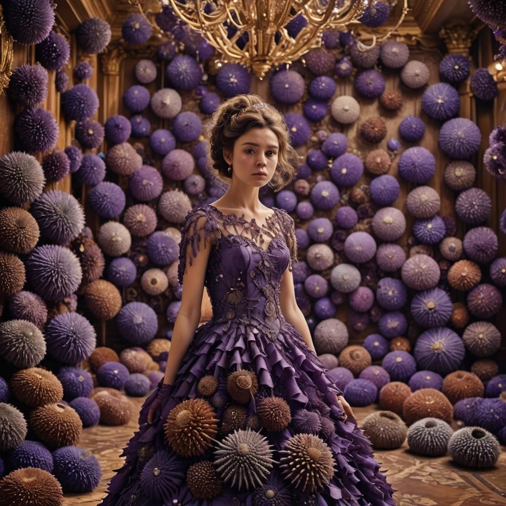 Sea Urchin Gown in a Ballroom: Hyperrealistic Image
