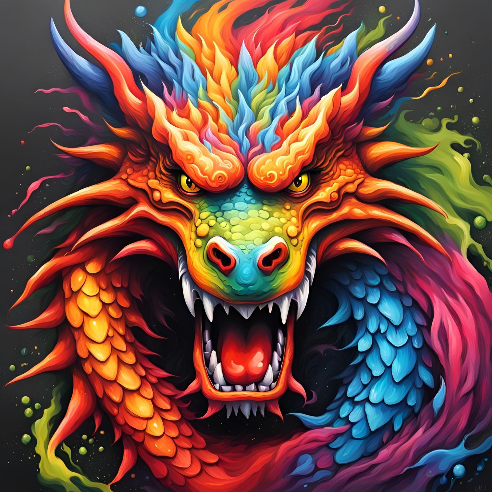 Rainbow Fire Dragon Graffiti Art: Chinese Zodiac