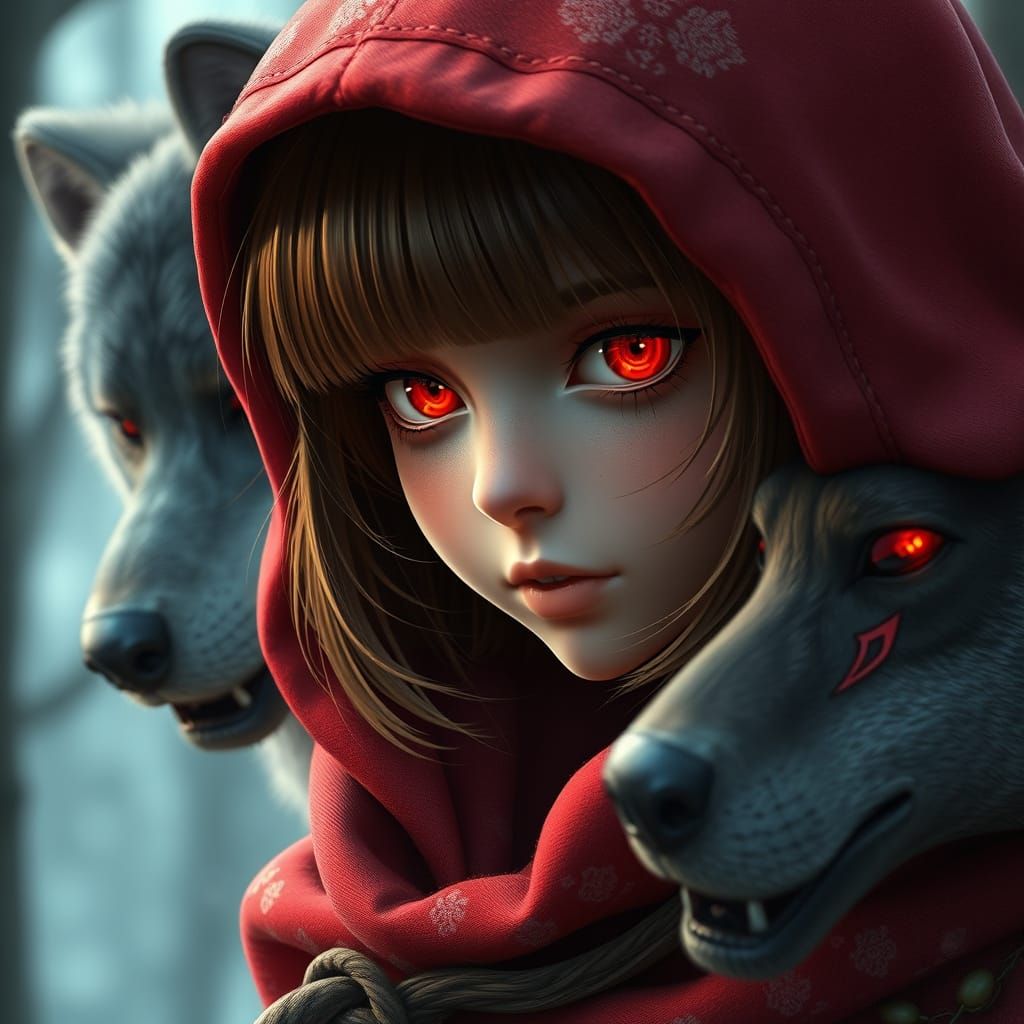 Ethereal Little Red Riding Hood in Whimsical Fantasy