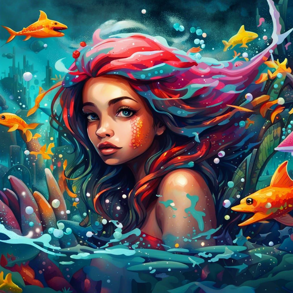 Mermaid in Atlantis: Graffiti Street Art