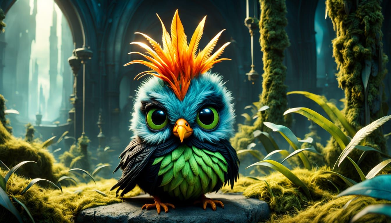 Whimsical Chibi Bird in Gothic Punk Attire