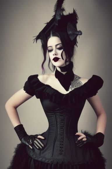 Gothic Victorian Portrait of a Woman in Black Dress