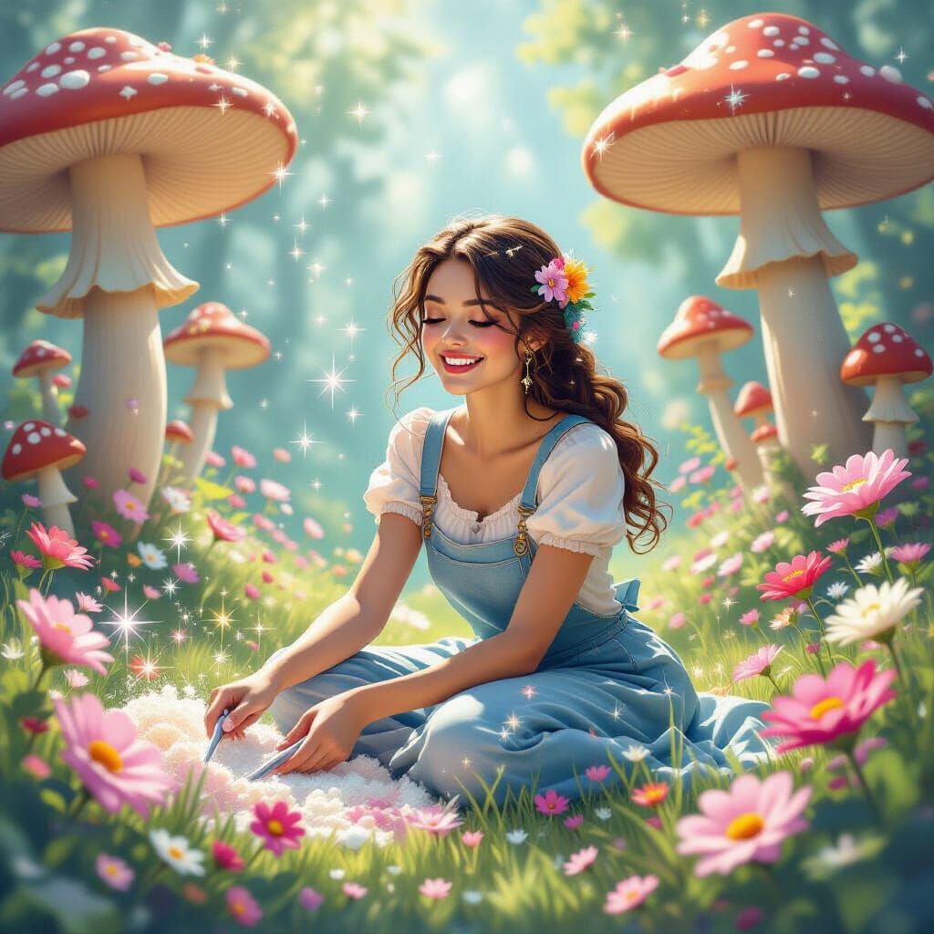 Fantasy Dream: Woman Doing Chores in Ethereal World