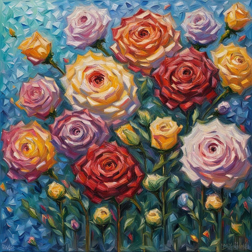 Gabrielle in Roses: Neo-Impressionist Sparkling Portrait