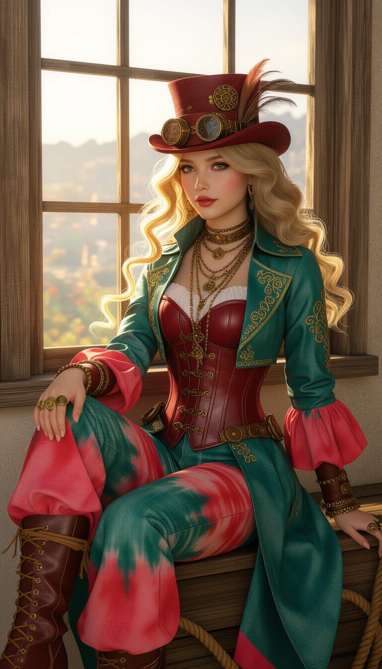 Steampunk Bohemian Japanese Woman at Sunrise