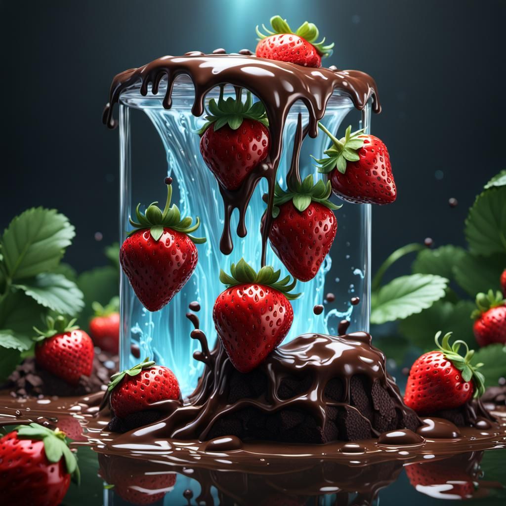 Glass Strawberry Chocolate Waterfall: Matte Painting