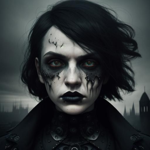 Gothic Steam Engines with Goth Model in Mist