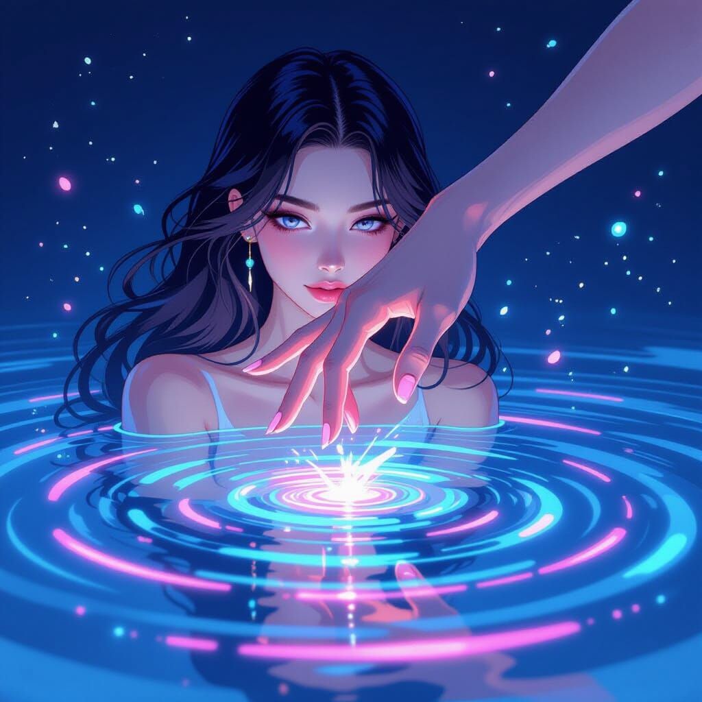 Ethereal Hand Gesture with Vibrant Ripples