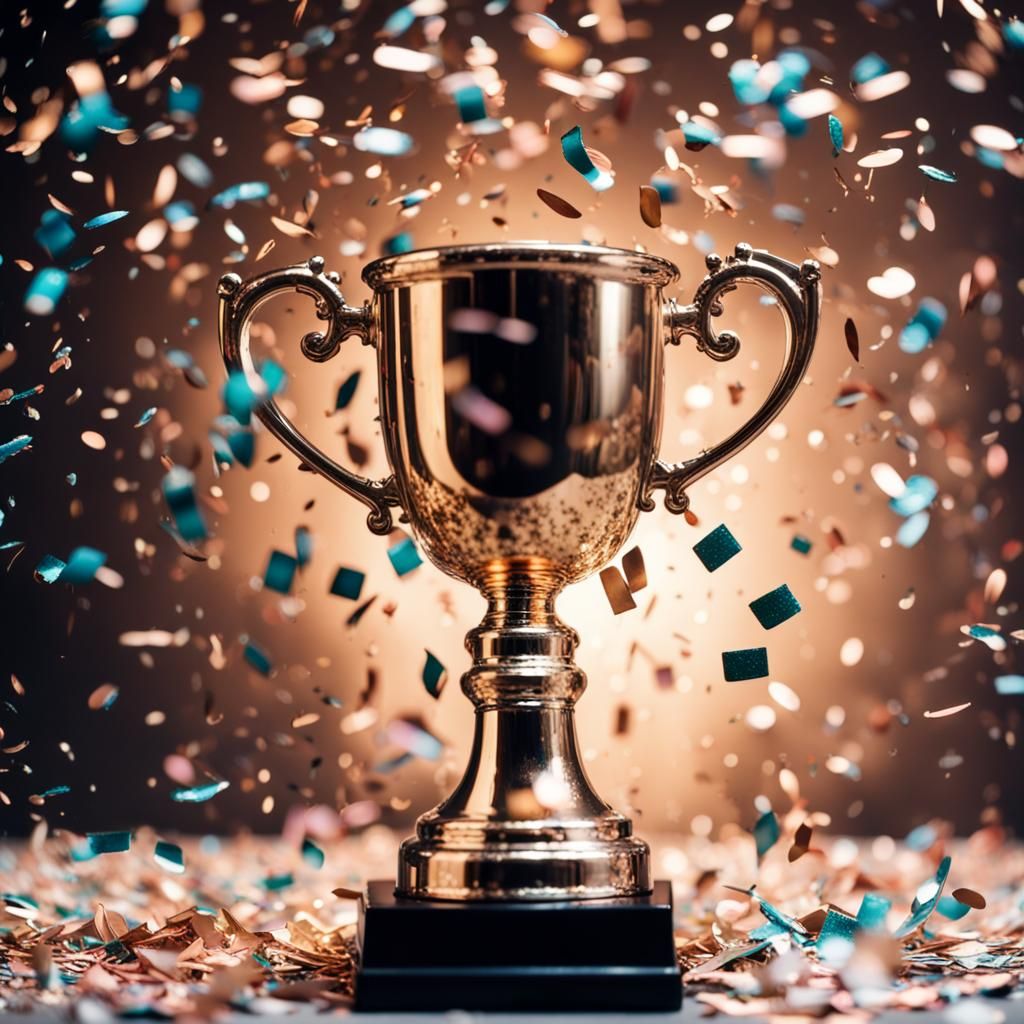 Glittering Confetti Rains Down on a Trophy
