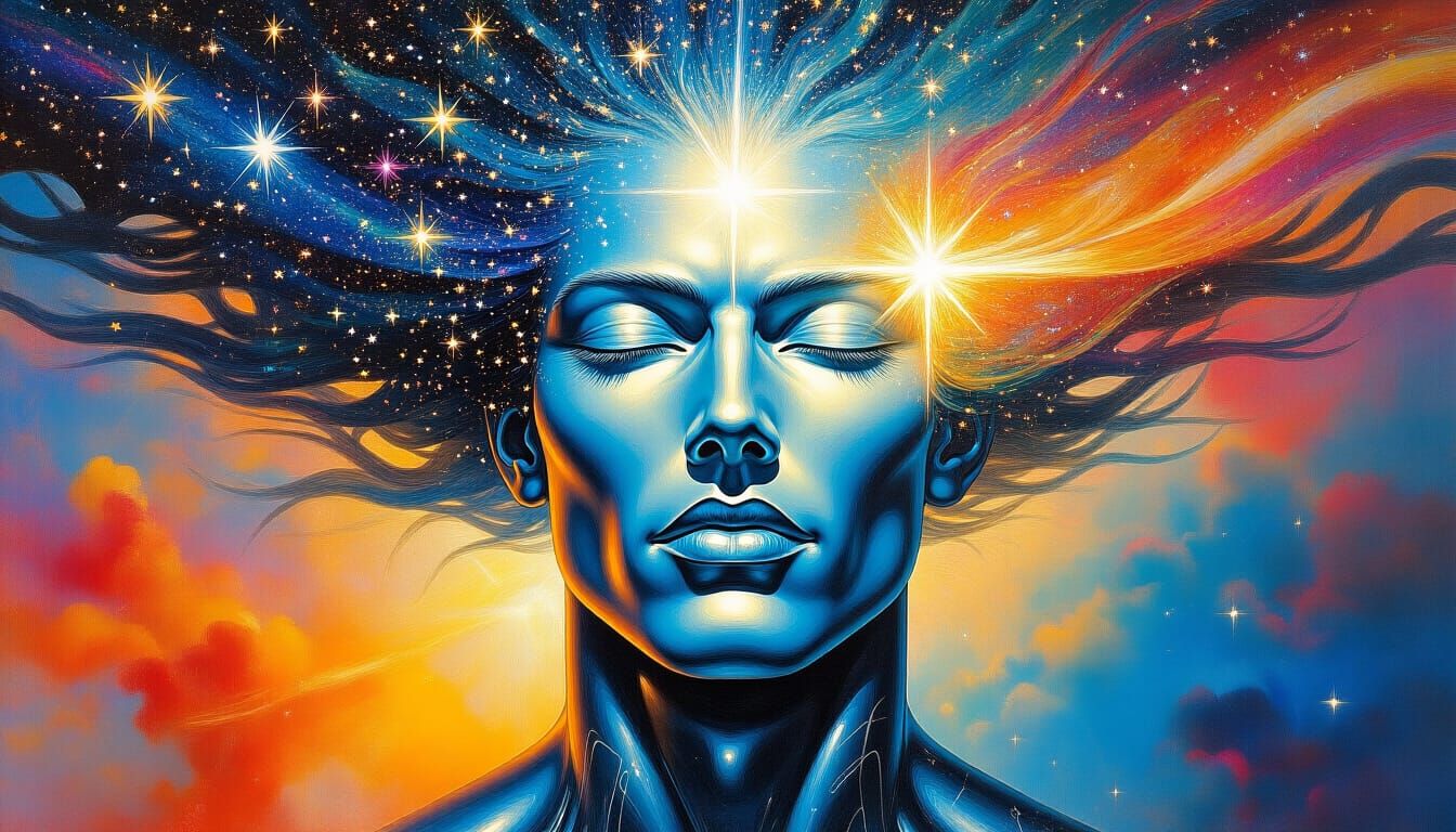 Cosmic Surreal Face in Abstract Watercolor