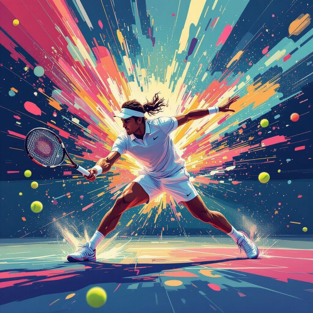 Vibrant Tennis Art Illustration with Fantasy Elements