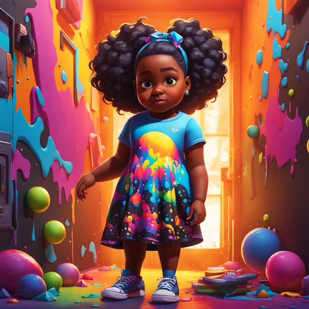 Colorful Graffiti Art of Girl Choosing Dress