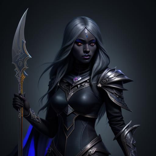 Ebony Drow Warrior with Crystalline Dagger
