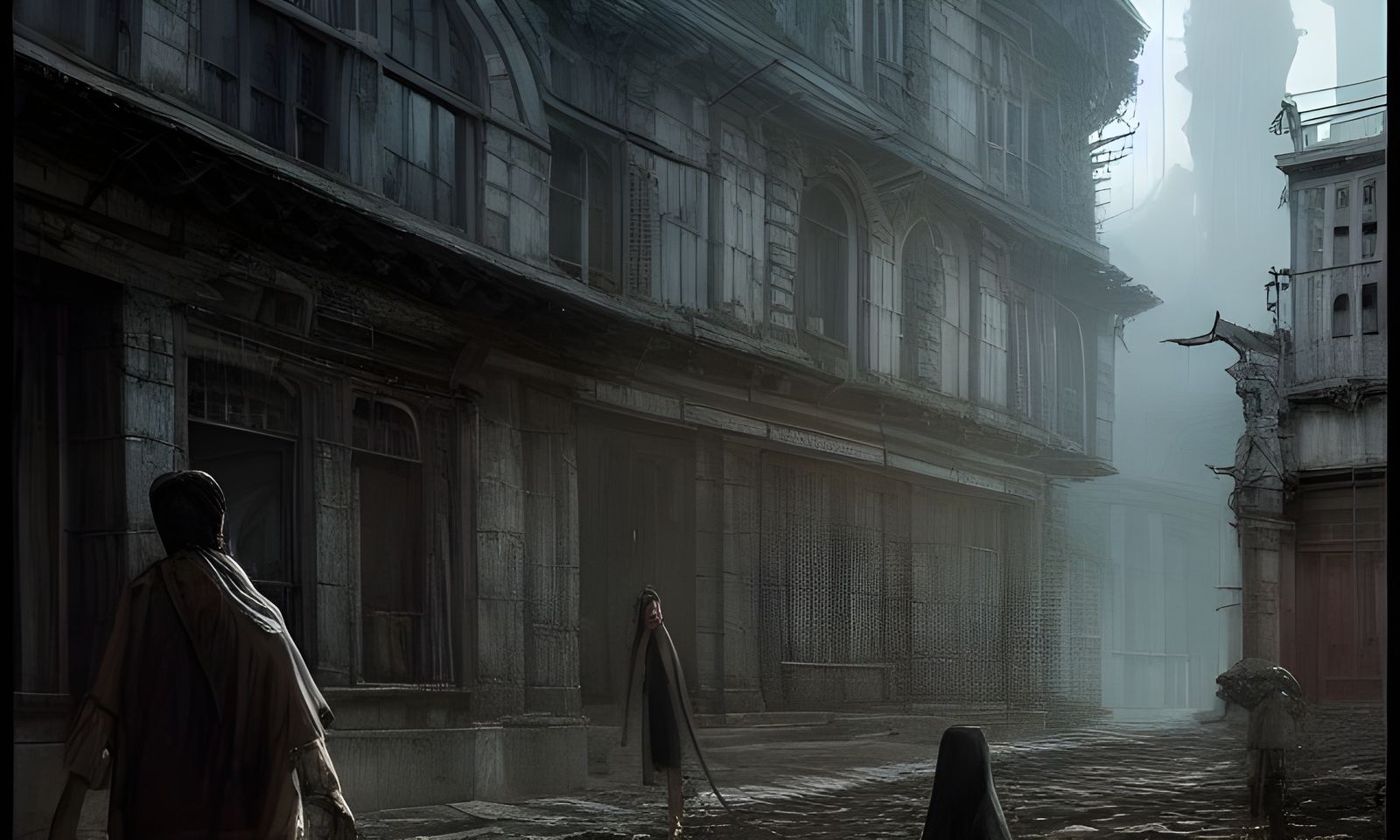 Eerie Ancient City in Cyberpunk Biopunk Style