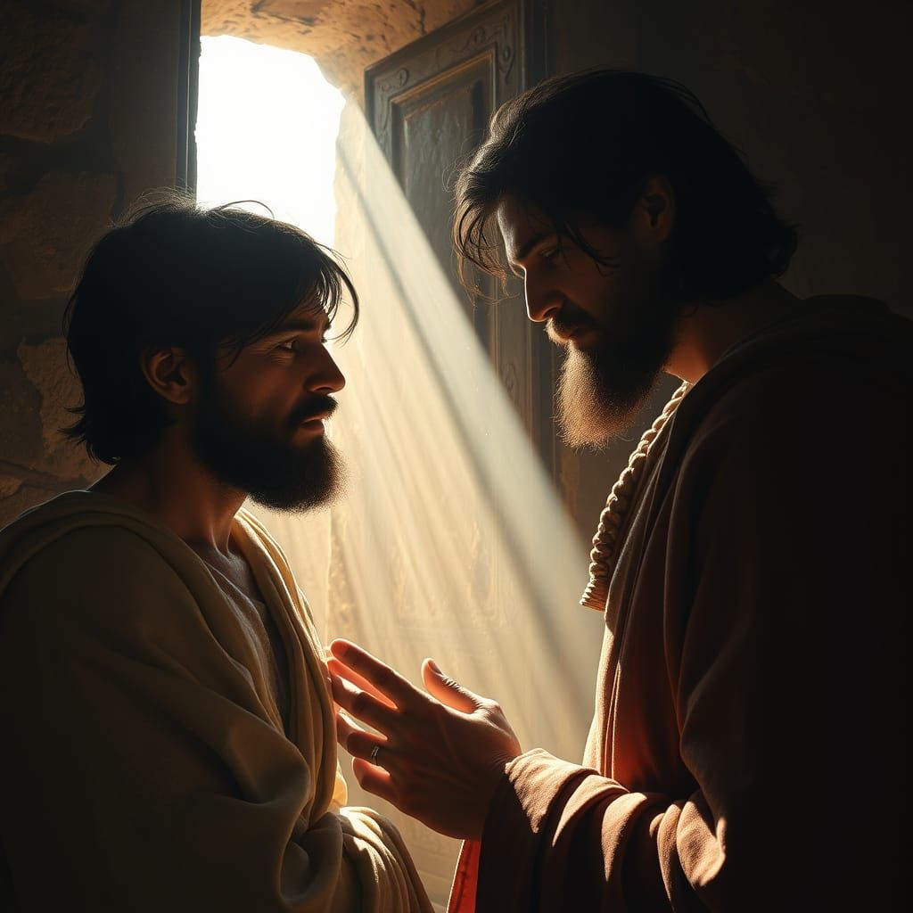 Jesus Compassionately Heals Leper in Ethereal Light