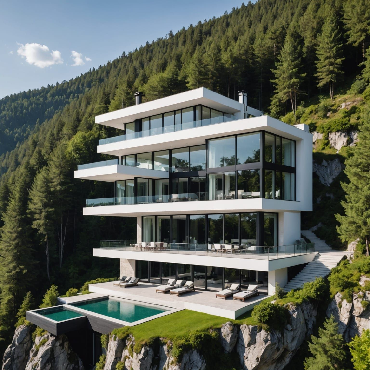 Elegant Black and White Villa on Cliffside