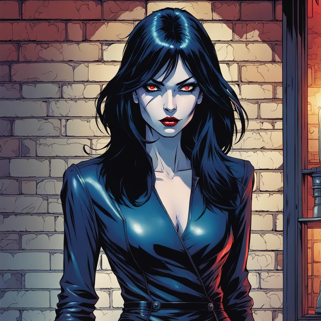Vampire Woman in Nightclub: Comic Book Art