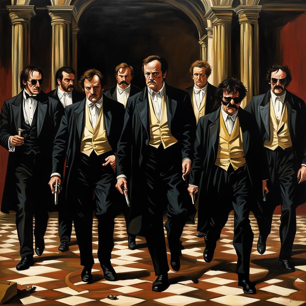 Reservoir Dogs by Quentin Tarantino as Caravaggio renaissance detailed painting