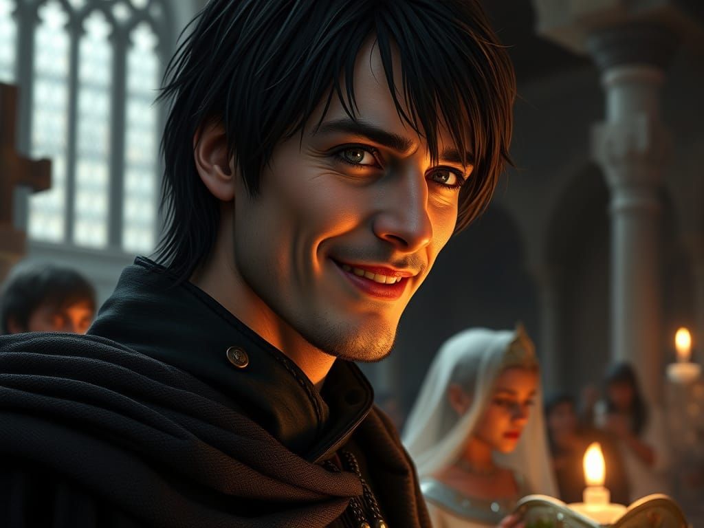 Medieval Knight's Joyful Wedding in a Fantastical Church