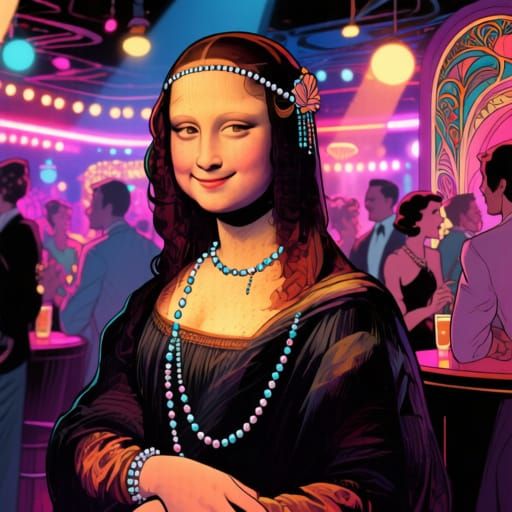 Flapper with Mona Lisa Smile in Nightclub