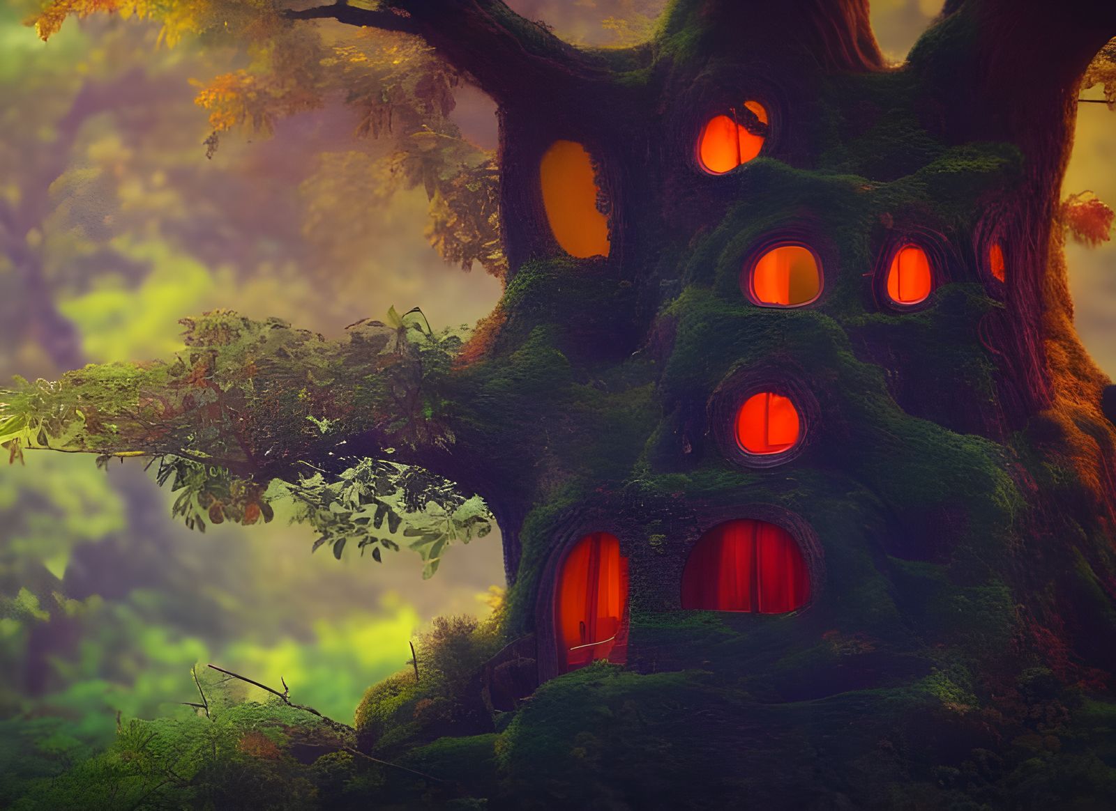 Enchanting Elven Treehouse in Autumnal Jungle