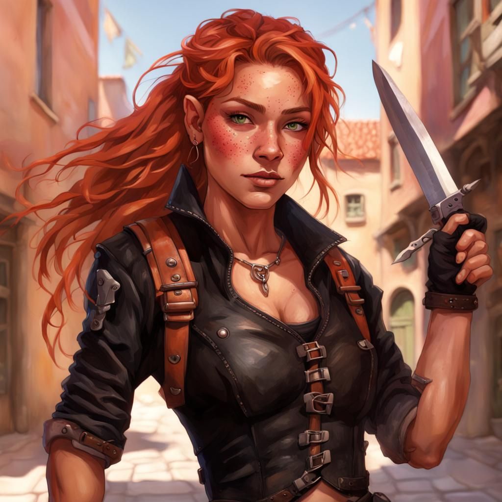 Fae Warrior Woman in Sunny Courtyard