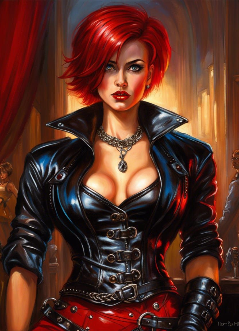 Punk Woman in Leather, Highly Detailed