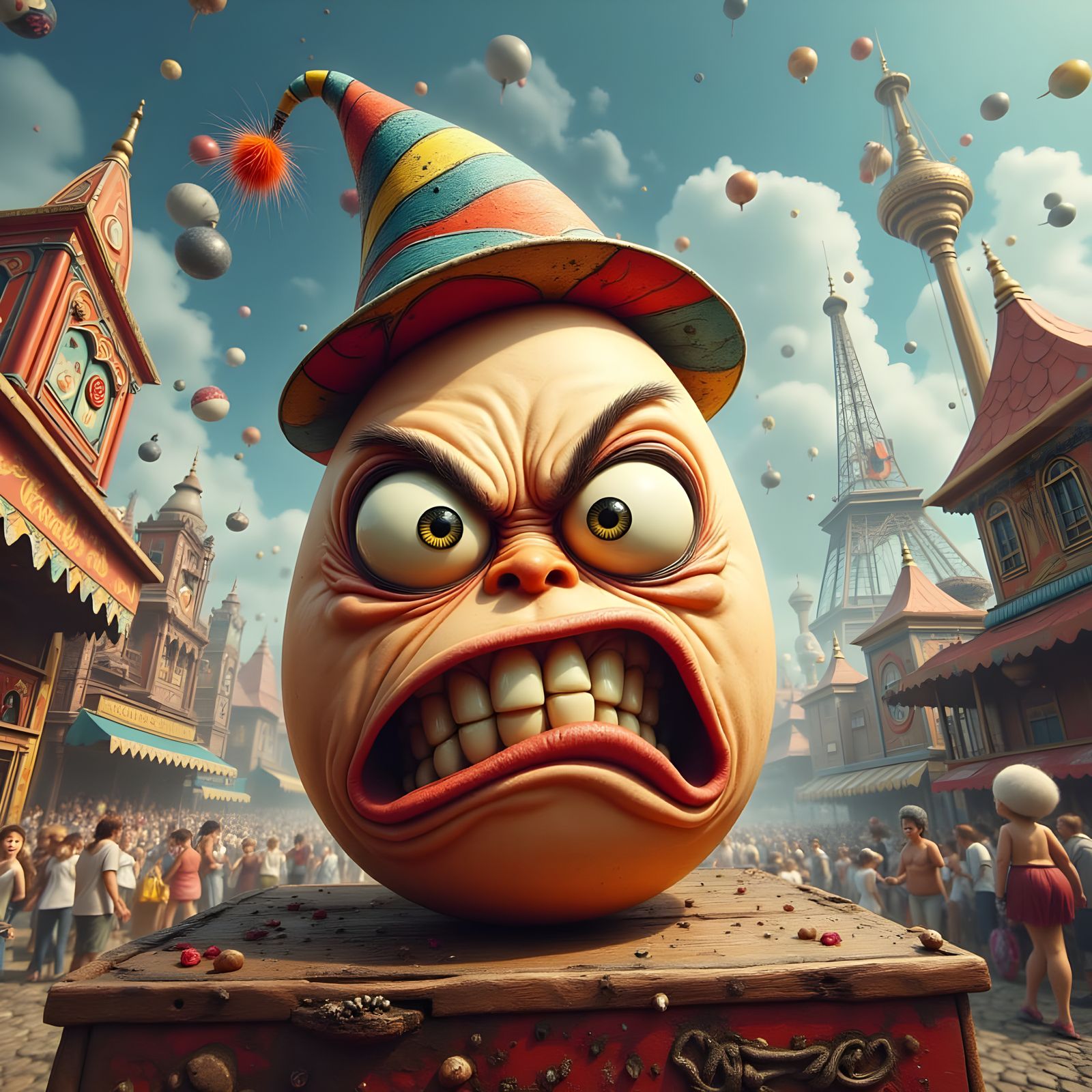 Furious Egg Stares Down Carnival Spectators