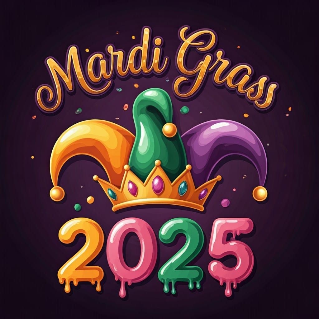 Vibrant Mardi Gras Lettering in Art Nouveau Style with Whims...
