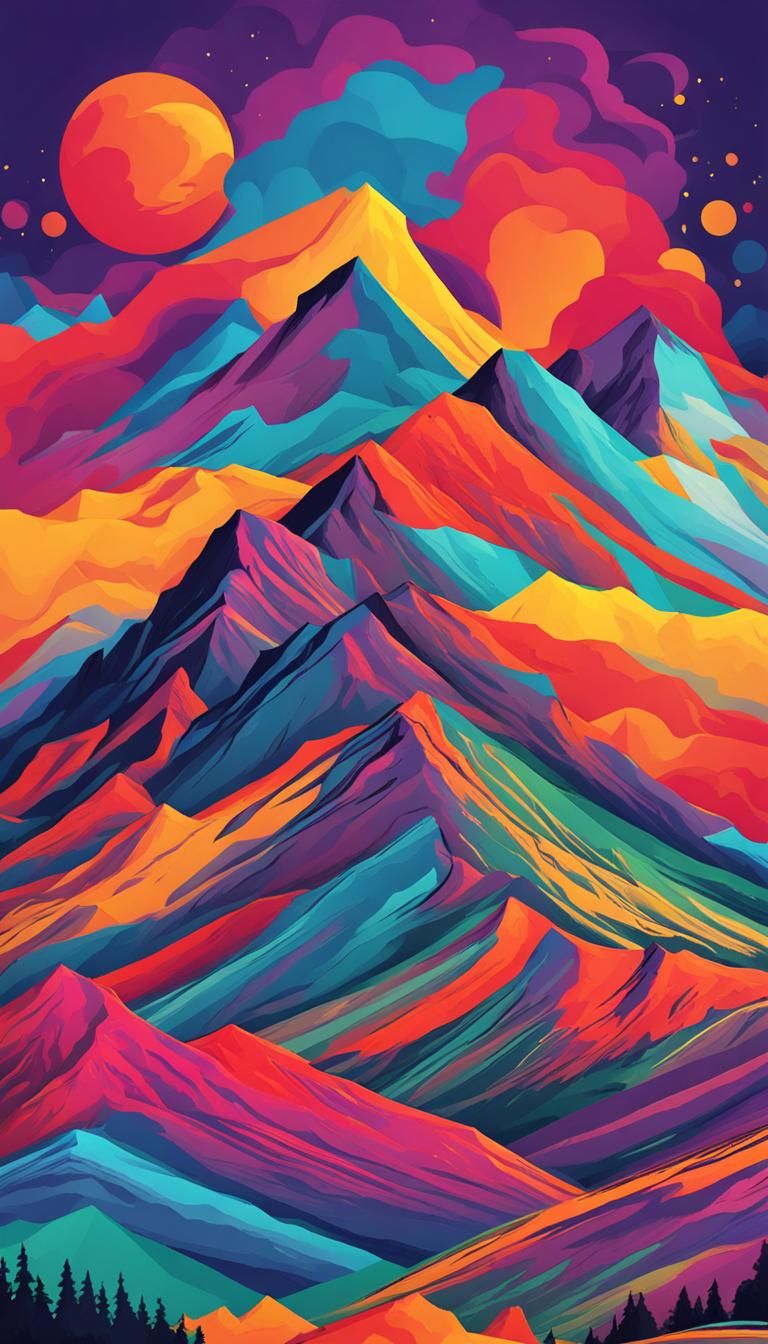 Vibrant Mountain Range in Brilliant Colors