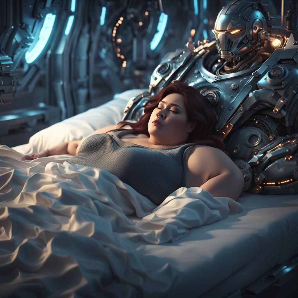Futuristic Sci-Fi Rendering of Sleeping Woman