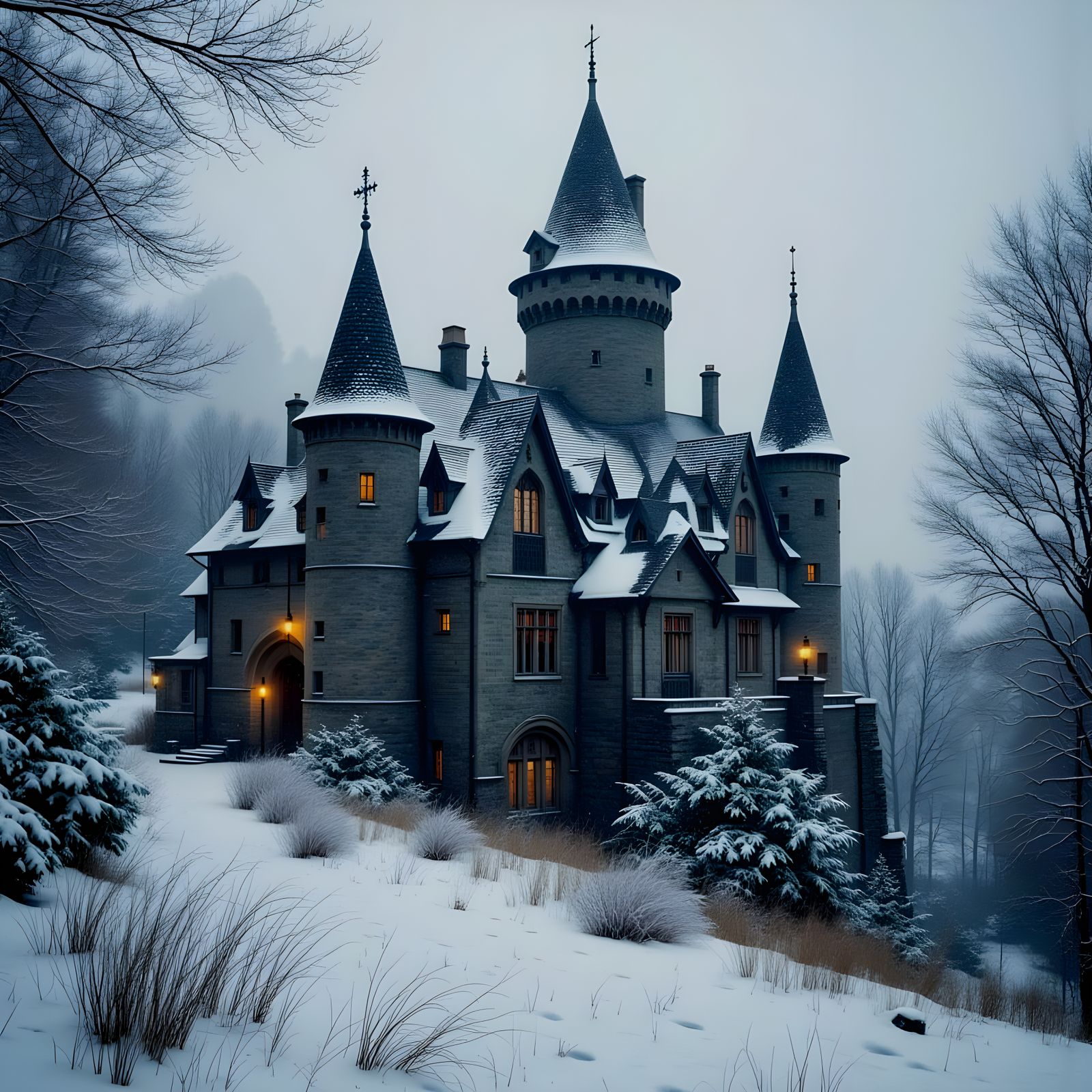 Medieval Castle in Winter Wonderland