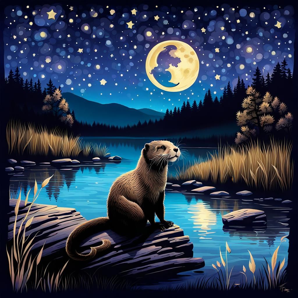 Sleepy River Otter: Tim Burton-esque Splash Art