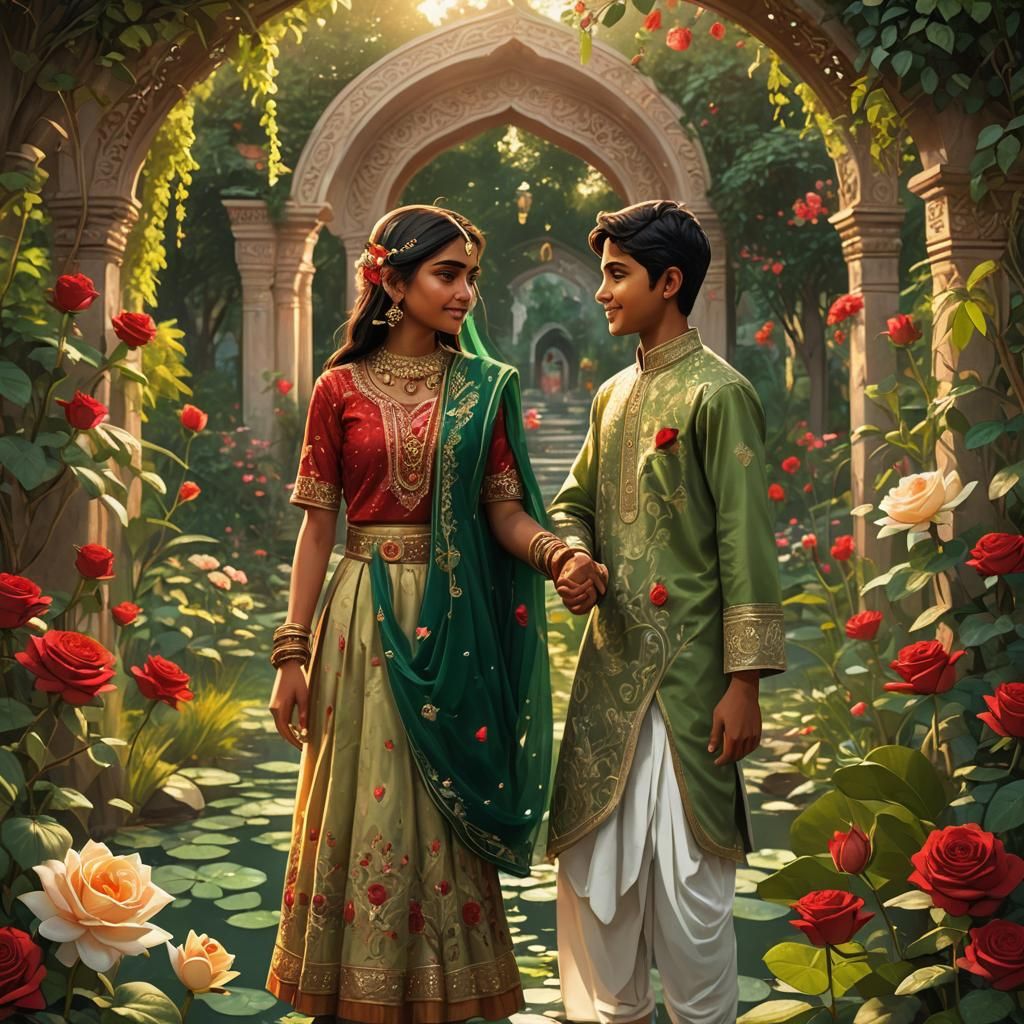 Pakistani Girl and Bangladeshi Boy in Lush Garden