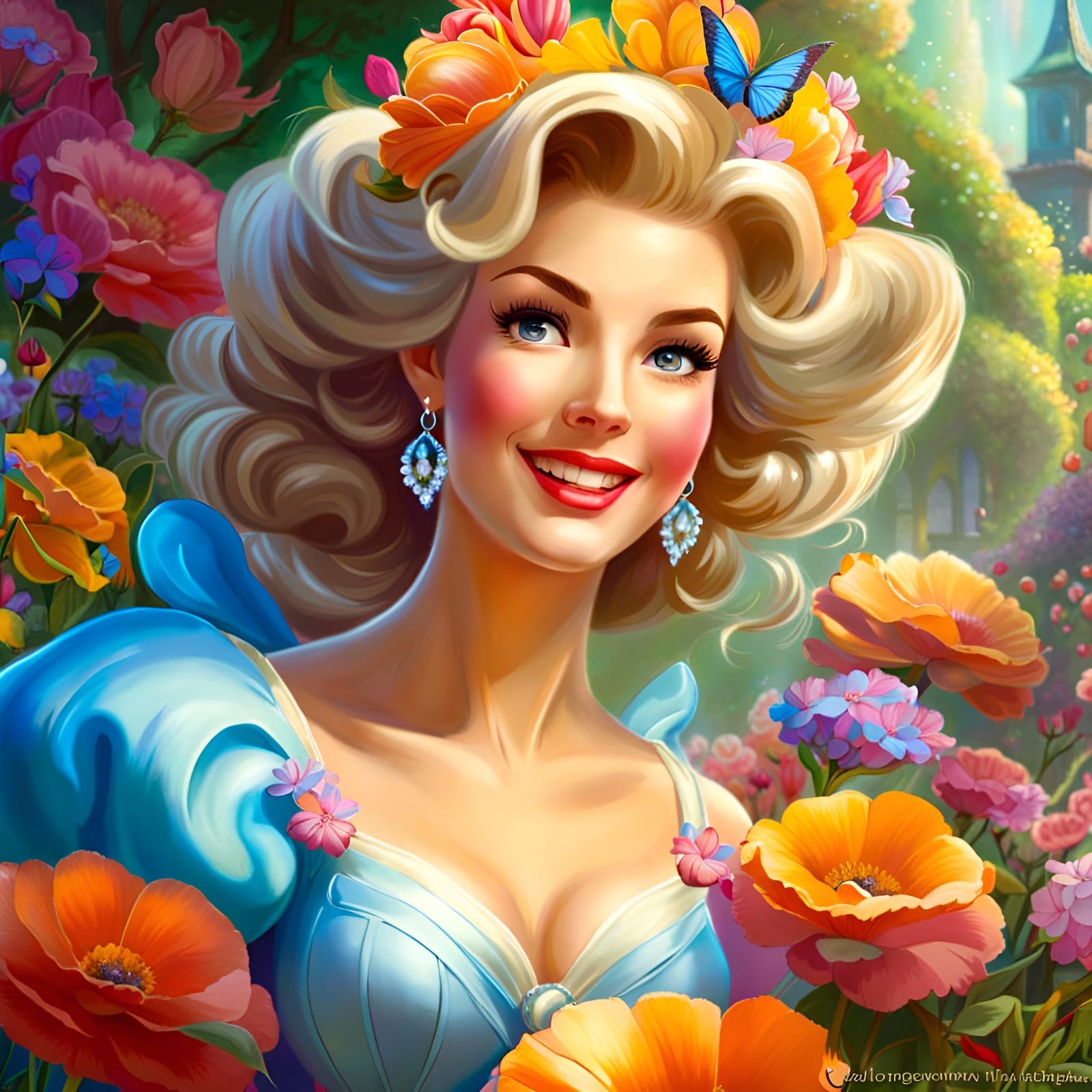 Cinderella in Flower Garden, Pin-Up Concept Art