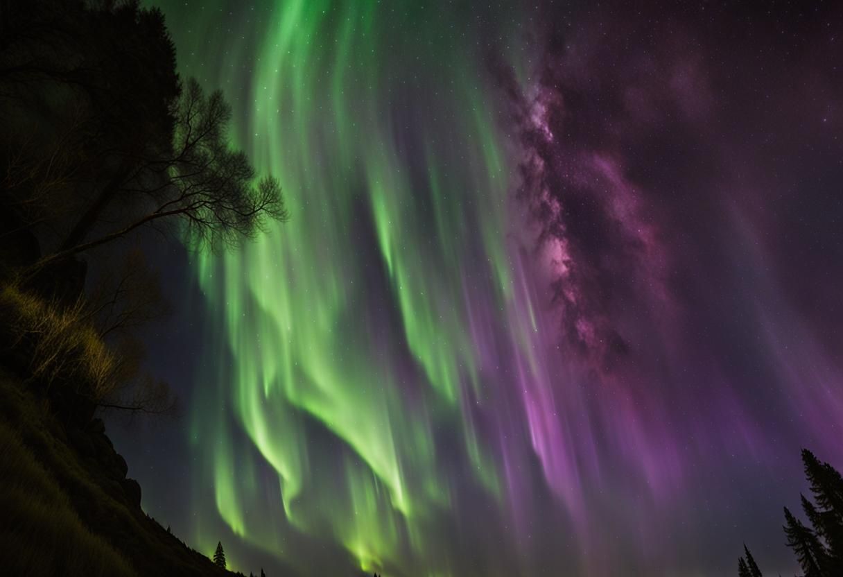 Aurora Borealis Over Misty Mountain Stream